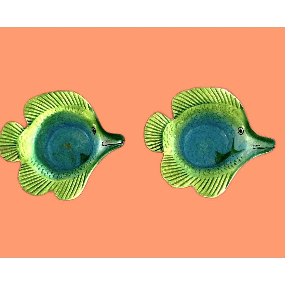 Set of 2 Mesa International Fish Decorative Dish Bowl Green Blue